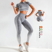 Women Fitness High Waist Short Sleeve Autumn Running Yoga Set Leggings Sportswear